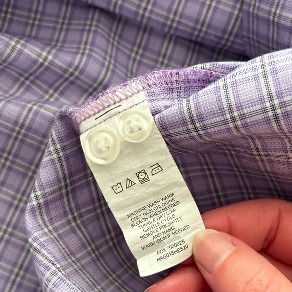 Haggar • Men's Classic Fit Lavender Plaid Button Down Shirt - Wrinkle Resistant - Picture 11 of 12